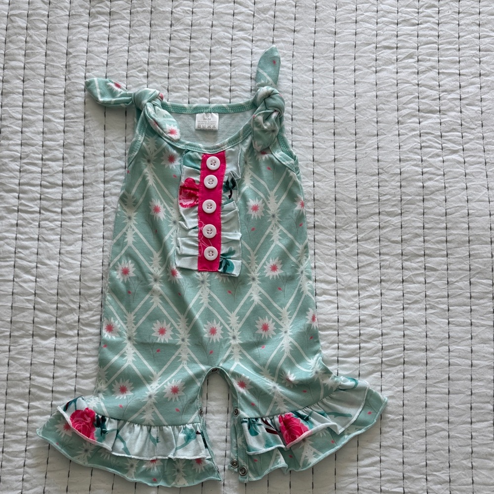 Mint Green Baby Romper with Pink Accents